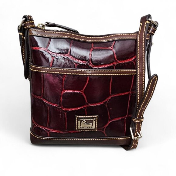 Dooney & Bourke Croc Embossed Tortoise Leather Red Crossbody Hand Bag - Picture 1 of 13
